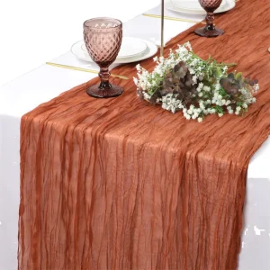 10Ft 300cm Striped Terracotta Purple Beige Sage Green Royal Blue Burgundy Pink Cheesecloth Table Runner for Wedding Party Home