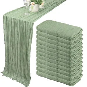 10Ft Dusty Sage Green Long Romantic Boho Gauze Cheesecloth Table Runner for Wedding Bridal Shower Birthday Party Table Decor