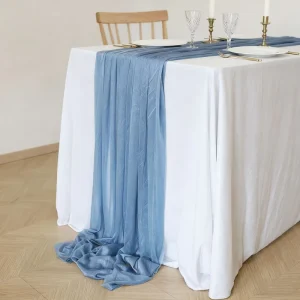 10Ft White Blue Sheer Chiffon Table Runner for Wedding Rustic Boho Party Bridal Shower Table Runner Decorations Birthday Party
