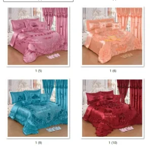 10PCs Wedding Comforter Set King Size Bed Sheet with Pillow Cases Set 10 Pieces Quilt Bedding Set with Curtains