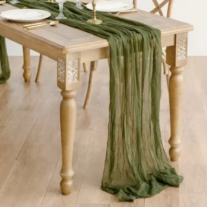 10ft Olive Green Table Runner Cheesecloth Table Runner Wrinkled Rustic Table Runner Bulk for Wedding Bridal Baby Shower Decor