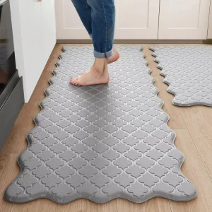 10mm PVC Cushioned Anti Fatigue Kitchen Mat Foam Support Ergonomic Design Anti Skid Surface Scalloped Edge Geometric Pattern