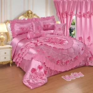 10piece Lace Princess Wedding Sheet Set with Curtains and Slippers Luxury Comforter Set Bridal Bedding Set King Size in Stock