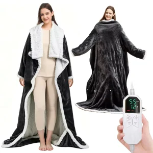 110V Flannel Electric Blanket Winter Sleeve Cover Washable Adjustable Temperature 4 Time Settings Auto Shut Off Overheating