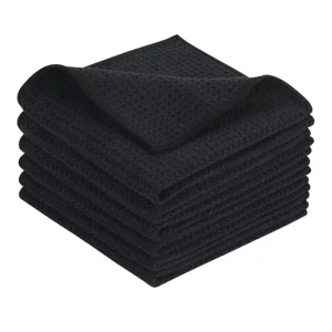 12*12 Inches Black Waffle Kitchen Towel Absorbent Dish Towels Quick Drying Hand Towels for Kitchen