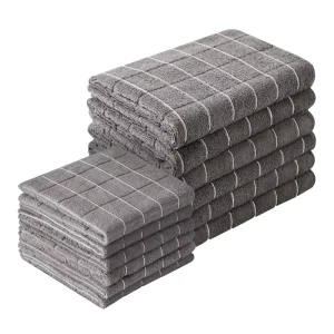 12 Pack Commercial Square Microfiber Towels Set Modern 16″x24″ Kitchen Dish Shop Cloths 550GSM Hygienic & NSF Certified