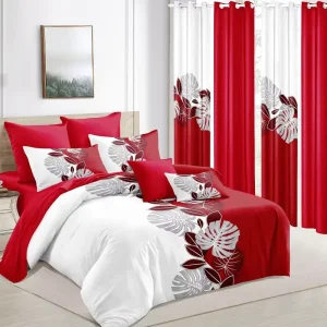 12 Pcs Plant Pattern 100% Polyester Quality Bedding Set with Curtains King Bed Sheet and Pillowcase for Living Room Window