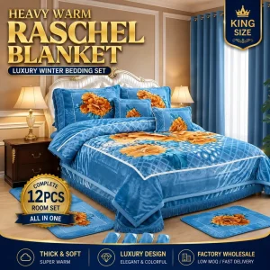 12 Piece Warm Blanket Heavy Warm Raschel Blanket Set with Curtains for African American Winter Markets