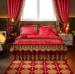 12 Piece Wedding Bedding Set Embroidered Bed Skirt Duvet Cover Comforter Pillowcases Curtains Rug Eye Mask Custom