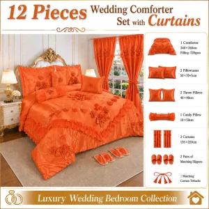 12 Pieces Luxury Wedding Comforter Set with Matching Curtains Embroidered King Size Bridal Bedding Set