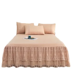 120 GSM Polyester Microfiber Six Colors Decorative Bed Sheet with Lace Matching Bed Skirt Bedspread on Bed Case Style