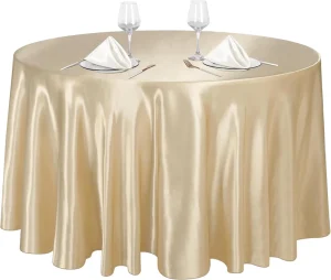 120 Inches Smooth Fabric Bright Silk Satin Waterproof American Style Customizable Tablecloth for Holiday Dinner Wedding Banquet