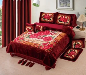 12PCS King Size Raschel Blanket Set with Matching Curtains Soft Warm Winter Bedding Set