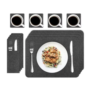 12PCS Washable Kitchen Table Dining Felt Place Mats with Coasters & Cutlery Holder Bags