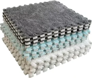 12Pcs Plush Foam Floor Mat Interlocking Carpet Tiles Anti Slip Square Puzzle Floor Mat EVA Foam Area Rugs for Bedroom Playroom