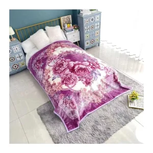 12kg High Class Embossed 2 Ply Flower Printed Purple Double Bed Stock Sets Weft Raschel Blanket