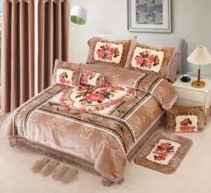 12pcs Modern Raschel Comforter Set Velvet Blanket and Curtains with Printed Florals Super Soft All-Season Durable