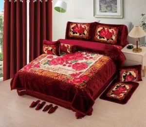 12pcs Raschel Blanket Set Velvet Blanket and Curtains Set for Winter Printed Super Soft Blanket Set with Curtains