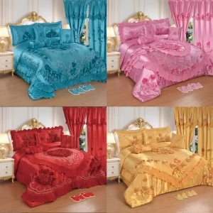 12pcs Royal Bridal Bedding Set King Size Luxury Satin Comforter Set With 3D Flower Embroidery