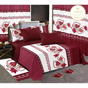 13 Piece New Design Bedding Sets with Matching Curtains and Floor Mat King Size Printed Bed Sheet for Home