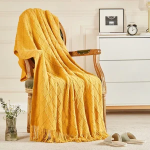 130*200CM Custom Soft Sofa Throw Blankets Couch Cover Knitted Decorative Blanket Bulk Textured Solid Bed Blanket with Tassel