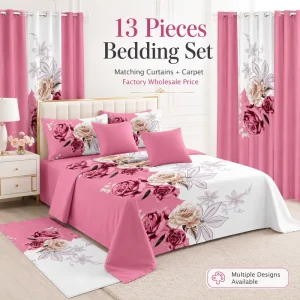 13pcs Luxury King Size Bedding Set with Matching Curtains and Carpet for Home