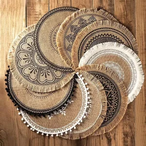15 Inch Natural Round Jute Burlap Place Mat Decorative Rustic Fringed Edge