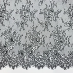 150cm Eyelash Lace Trim Chantilly Floral Black Embroidery Lace Fabric for Wedding Veils Women Dress Lingerie
