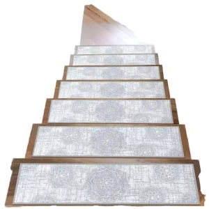 15pcs Non Slip Self Adhesive Grey Carpet Stair Treads 8″x30″ Peel Stick Runner Modern Geometric Area Rugs Set Machine Made