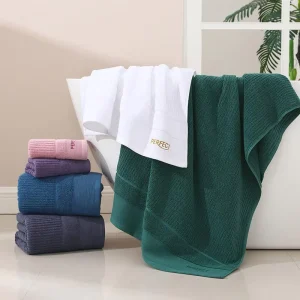 16 Count Fishtail Design Satin Edged Quick Dry Hotel Bath Towels Pure Cotton Solid Color for Home Use