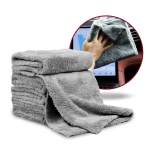16in x 16in Grey Microfiber Car Wash Cleaning Towel Extra Soft Durable Absorbent Lint Free for Interior Car Care Detailing