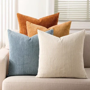 16×16 Inch Set of 4 Decorative Farmhouse Boho Throw Pillows for Living Room Couch Bed Sofa Soft Corduroy Accent Home Decor