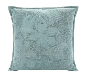 18″ X 18″ Green Embroidered Floral Decorative Throw Pillow