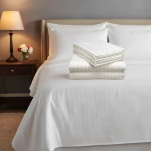 1800TC Luxury Bed Sheet Set Hotel Linen 1cm Satin Stripe Bulk Bed Flat Sheets for Star Hotel Bedding