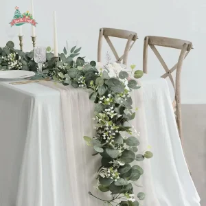 180cm Artificial Eucalyptus Garland Gypsophila Leaves Plant Vine Wedding Easter Table Runner Soft Lightweight