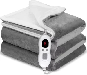 180x130cm Grey Double Flannel Electric Heated Blanket with Quick Heating
