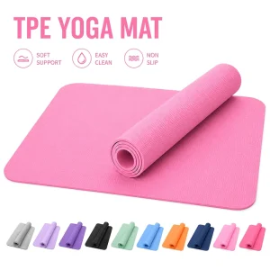 183*61cm Exercise Mat Beige TPE Yoga Mat for Home Fitness Pilates Stretching Lightweight Non Slip Workout Training Mat