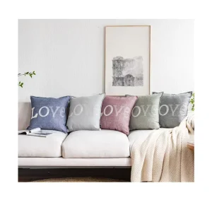 18X18 Inch Colorful Faux Linen Polyester Throw Pillow Love Embroidery Cushion Covers Decoration Pillows