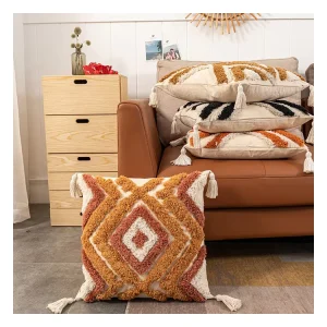 18×18 Boho Style Throw Pillow Covers Decorative Cotton Tassels Woven Tufted Sofa Pillows for Home Decor