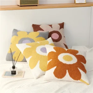 18×18 Inch Boho Floral Tufted Zipper Closure Throw Pillow Case Cushion Cover for Home Office Hotel