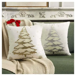 18×18 Inch Golden Woven Square Christmas Decorative Throw Pillow Case for Hotel & Home Use