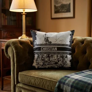 18×18 Inch Luxury Black White Woven Jacquard European Throw Pillow Cover Modern Cityscape Statue Graphic Cushion Case Sofa Decor
