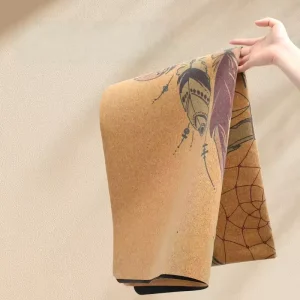 1mm Ultra Thin Foldable Portable Eco Friendly Printed Custom Logo Cork Natural Rubber Yoga Mat