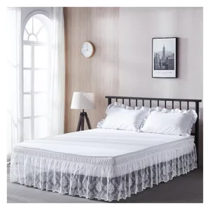 1pc Microfiber Bedding Set with Embroidered Floral Lace Whit Bed Skirt