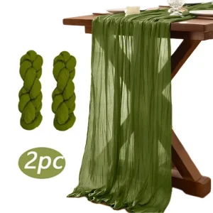 2 Pack 10 Ft Cheesecloth Table Runner Olive Green Gauze Long Table Runners for Wedding Party Table Decor (35 X 120 Inch)