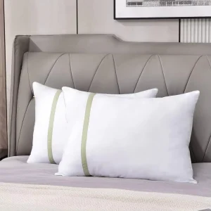 2 Pack Breathable 200TC Modern Polyester Luxury Bed Pillows Soft Hotel Style Neck Support Pillows Light Green Trim for Sleeping