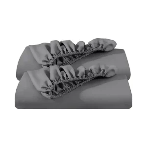 2 Pack Queen Grey Premium 1800 Ultra Soft Microfiber Flat Sheet Wrinkle Resistant Deep Pocket Fitted Bottom Sheets