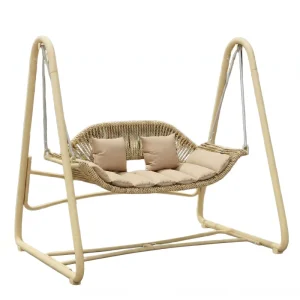 2 Person Patio Wicker Swing Chair Double Hanging Hammock Chair with Thick Cushion & Pillow Heavy Duty Paint Alloy Steel Frame