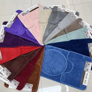 2-Piece Microfiber Jacquard Bathroom Bath Mat Set Non-Slip Modern Design for Easy Machine Wash