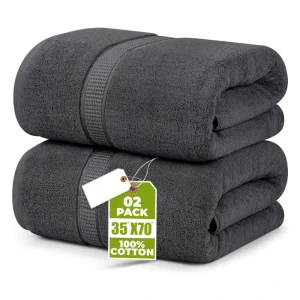 2 Piece Versatile Everyday Use Cotton Absorbent Quick Dry Large Beach Towel Grey Bath Sheet